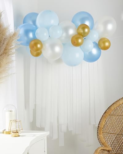 Amscan 9915964 - Blue, White and Gold Botanical Celebration Balloon and Streamers Party Back Drop - 39 Pieces - Image 2