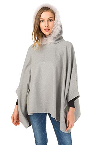 Mantella con Cappuccio Pelliccia Ecologica Poncho