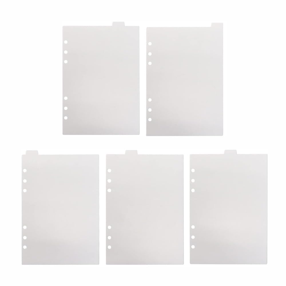 5PCS A5 Page Dividers for 6-Ring Binder, Plastic Index Sheet Insertable Notebook Planner Tabs, Loose-Leaf Binder Accessory (Clear)