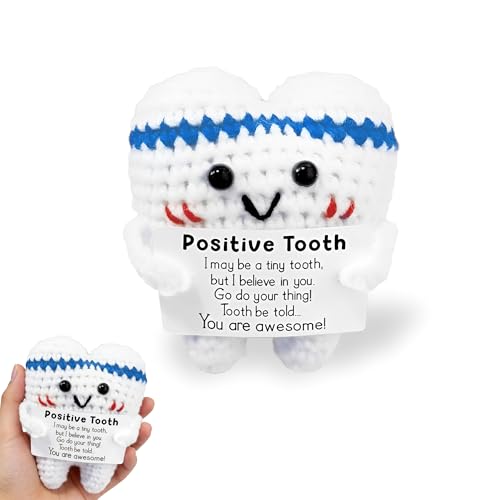 BOBITALK Handgefertigte Zahnfee Positives Strick Geschenk Mit Positivitätskarte Perfektes Zahnarzt Geschenk Für Freunde Kinder & Patienten Ideal Als Büro-Deko Und Glücksbringer