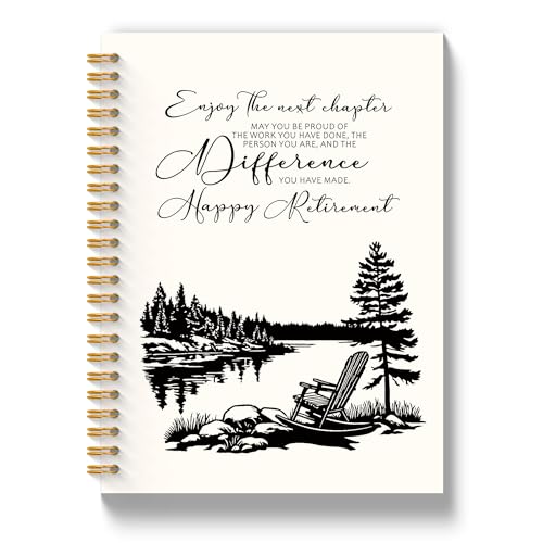 KJULYW Happy Retirement Gifts Notebook Journal 5.5x8.3 Inch, Going Away Farewell Gifts for Coworkers Women Men, Lake Retirement Hardcover Spiral Notebook Journal