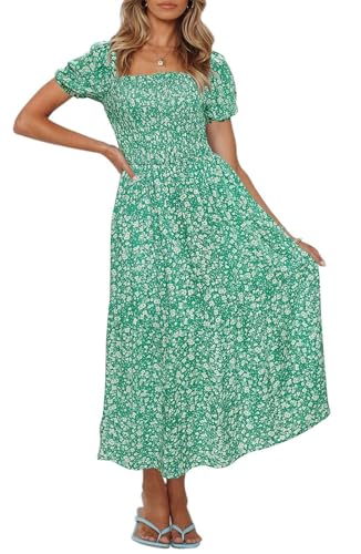 Image of ZESICA Women's 2026 Summer Boho Floral Print Dress Square Neck Ruffle Swing Beach Vacation Long Maxi Dresses