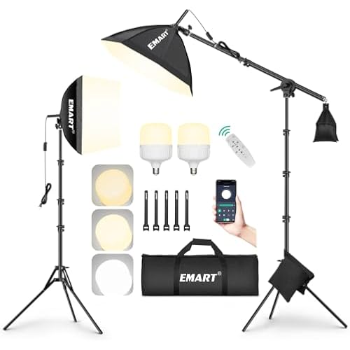 EMART Softbox Photography Lighting Kit, 50W LED 2PCS Soft Box with Boom Arm