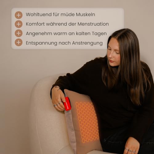 Auronic Heizkissen Kabellos - Wärmekissen mit Akku - Kabelloses Kissen mit Abschaltautomatik - Elektrisches - Beheizbares - Infrarot - Aufladbar - Für Rücken - 45x45cm