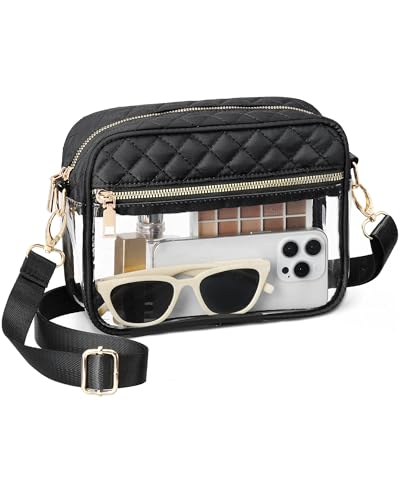 HULISEN Clear Bag for Stadium Events, Black Clear Purses for Women Stadium Crossbody, Concert Bag for Game Day, Sports Event