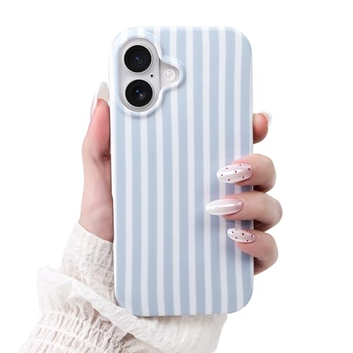 SleekCover Compatible with iPhone 17 Case,Cute Aesthetic Striped Pattern Cover for Women Girls,Soft TPU Shockproof Protective Stylish Kawaii Case for iPhone 17 6.3",Blue