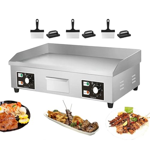 Electric Griddle, Commercial Flat Grill, Stainless Steel Steak-Bacon Fryer, Countertop Burger-Bacon Griddle Pancake Maker, With 3 Cleaning Brushes,4400W,