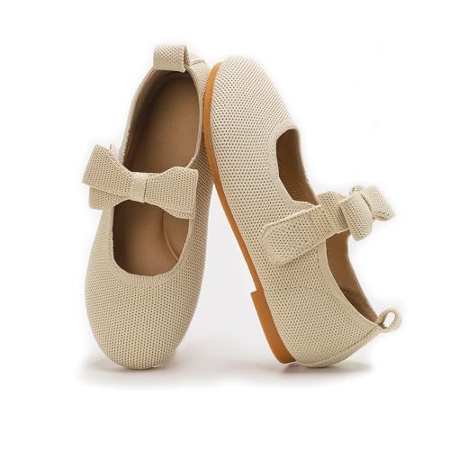 Toddler Girls Dress Shoes Knit Mary Jane Flats Ballet Comfortable Flat with Bow for Little Kids Big Kid Girl