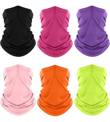 fuinloth Pañuelo Tubular Multifuncional Pack de 6 con Protección UV, Microfibra Transpirable, Braga Cuello Ligera para Moto Running Libre Adulto, Negro+Rosa+Morado+Rosa Claro+Naranja+Amarillo Neón