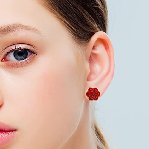 Hypoallergenic Succulent Earrings 13Mm 925 Sterling Silver Post Soft Ceramic Resin Handmade Stud Earrings For Women Sensitive Ears - Matte Red #TOP4