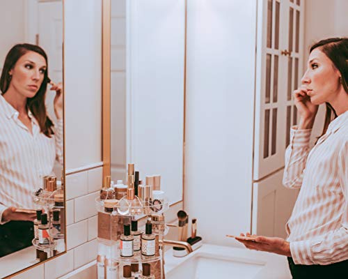 Rotating Makeup Organizer by Tranquil Abode | 360 Spinning Clear Acrylic Vanity & Bathroom Storage Display Case for Skincare, Perfume, Cosmetic, Beauty, Make up and Essential Oil Products