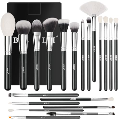 BEILI Set de Brochas de Maquillaje 20 Piezas Profesional Pinceles de Maquillaje Pelo de Cabra Natural Premium Synthetic Brochas de Maquillaje Para Cara y Ojos, Rubor, Contorno, Corrector, Eyeshadow
