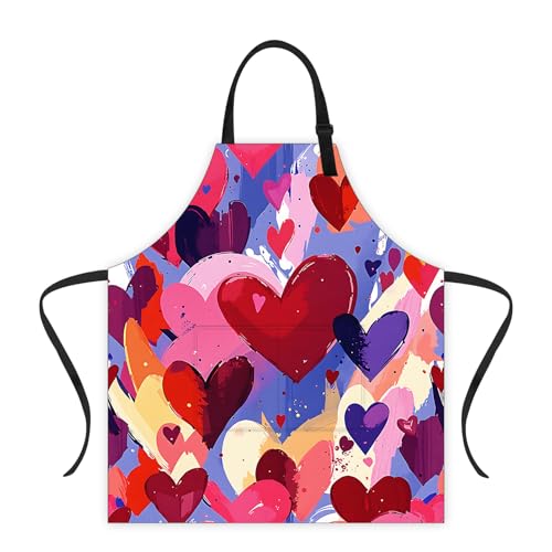 THISFIND Rainbow Hearts Print Apron with Two...
