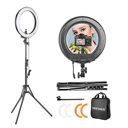 Neewer 14-inch Outer 12-inch Inner Dimmable Ring Light Lighting Kit - 50W Fluorescent Continuous Ring Light, Light Stand, Ball Head,Filter for Portrait Makeup Photography YouTube Studio Video Shooting