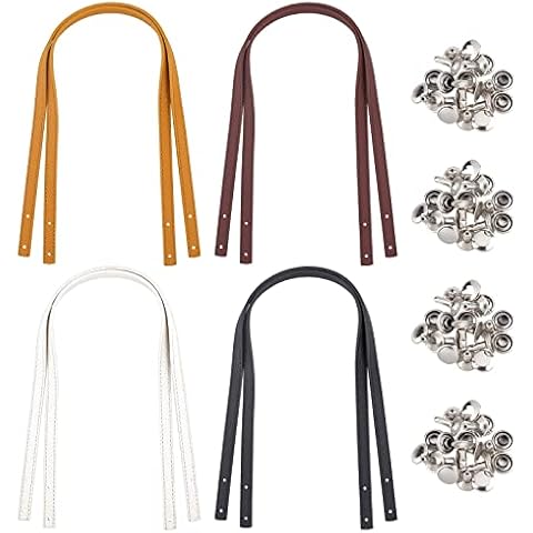 WADORN 8pcs Leather Bag Strap Replacement, 57.4cm Handmade Leather Purse Handles Belt Shoulder Bag Strap Handbag Strap with Rivets DIY Purse Making Supplies(1.2cm Wide), 4 Colors Cover