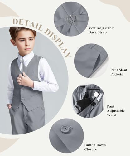 Visaccy Boys Suits,Toddler Kids Boy Light Gray Suit Tuxedo Outfit Vest and Pants Set Size 5