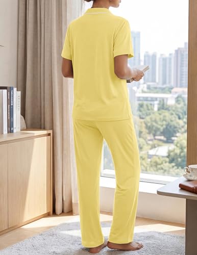 Image of ZMJ Womens Pajamas Sets 2 Piece Button Up Pj Sets Short Sleeve with Long Pant
