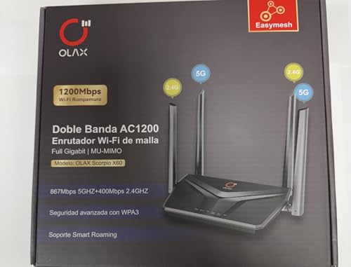 OLAX Scorpio X60 AC1200 Dual Band WiFi Router, 1200Mbps Wireless Mesh Router with MU-MIMO, Full Gigabit, WPA3 Security, Parental Control, Smart Roaming, 4 High Gain Antennas