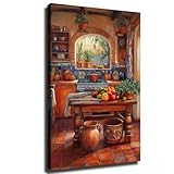 EAUMI Mexican Kitchen Canvas – Rustic Wall Decor, Colorful Spanish Style Art Print Ready to Hang for Gallery Wall Home Décor (08x12inch,Frame)
