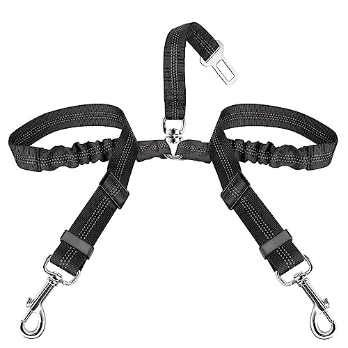 SlowTon Cinturón de Seguridad Coche Perro, 2 Perros sin enredo Cinturón de Seguridad elástico Duradero para el Coche, Ajustable Reflectante Seguro Doble Perro Coche arnés Divisor para Viajar