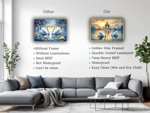 Image of Vastu Swan Pair Photo Frame, Gold, Slim, Sparkle Coated Lamination, 12x18 Inch, for Living Room and Office (Design 8, 30L x 45W cm)