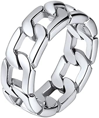 U7 Stainless Steel 7mm Wide Band Cuban Link Chain Ring, Size 11