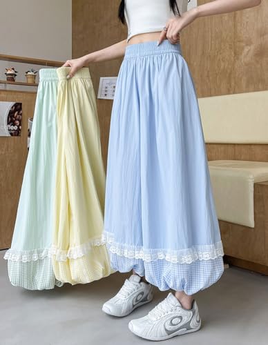 chouyatou Women's Y2k Wide Leg Bubble Pants Plaid Patch Balloon Culottes Baggy Parachute Capri Pants with Pockets4