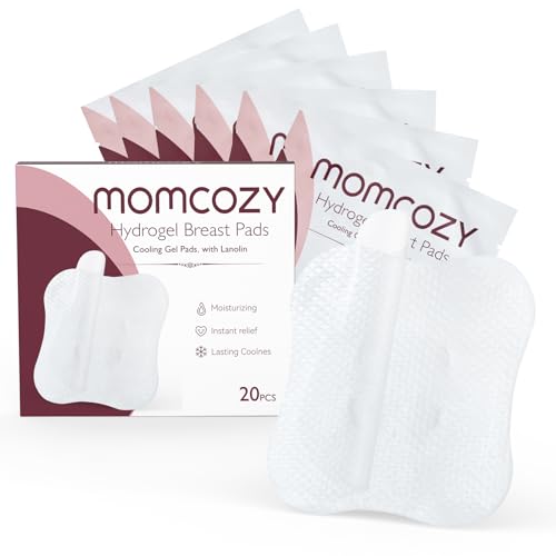Momcozy Hydrogel Nipple Pads with Soothing Lanolin, Soothies Gel Nursing Pads Provide Instant Cooling Relief, Breastfeeding Essentials, 20 PCS
