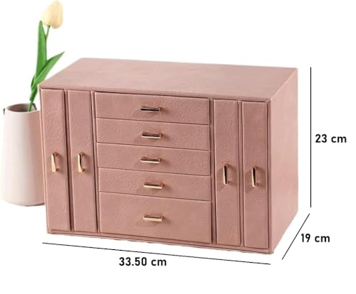 Image of KRISHYAM Large Jewelry Box for Women Jewelry Organizer Case with 9 Drawers for Necklaces Earrings Rings Gift Jewelry Storage Space Saving (Pink)
