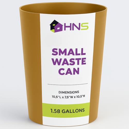 Mini Waste Basket - Durable Small Plastic Garbage Trash Can Bin - Lidless Open-Top Rectangular Slim Profile for Compact Spaces - Suitable for Home, Bathroom, Office, Bedroom, Kitchen and More (1-Pack, Soft Brass)