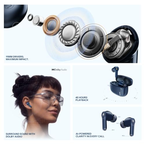 Image of boAt 2026 Launch Airdopes Prime 800D, Surround Sound by Dolby Audio, 45H Battery, Quad Mic AI-ENx, 11mm Drivers, ASAP Charge,App Support Wireless Bluetooth TWS Earbuds with mic (Smart Royal Blue)