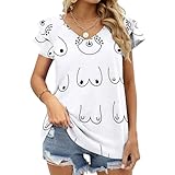 MoBlinko Different Breast Boobs Ruffle Tops for Women 3XL Short Sleeve Blouses V Neck T Shirts for Summer