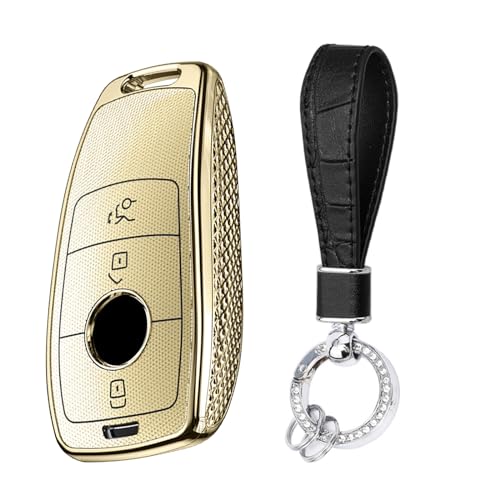 Coque de clé pour Benz avec porte-clés doré étui chic de voyage Classe E