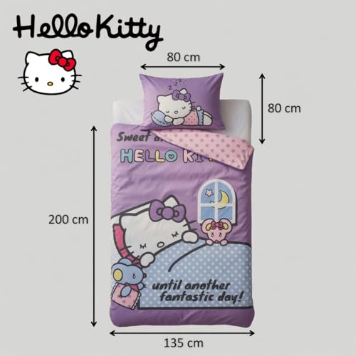 Parure de lit Hello Kitty violette housse de couette coton 135x200 cm