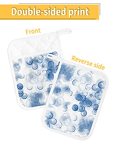 2Pcs Pocket Pot Holders Set For Kitchen, Blue And White Hot Pad Non Slip Potholder Terry Cloth Coaster Microwave Oven Mitts Pot Holder Trivet For Baking Cooking Abstract Modern Painting Texture #TOP1