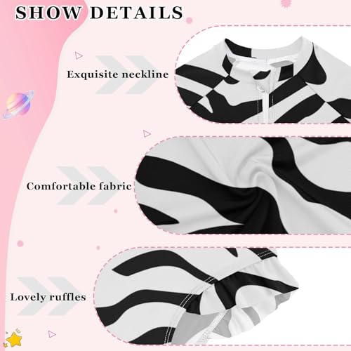 Aflyko Girls' Rash Guard Swimsuit Zebra Skin Black One-Piece Swimwear UPF 50+4