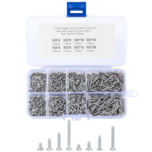 800 tornillos autorroscantes cabeza plana M2 kit miniatura 1