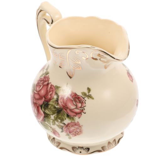 DECORNIJIA Jarra de Leche Europea Asa Cómoda y Diseño Vintage Estampado Jarra para Leche Café y Miel para Hogar y Hostelería