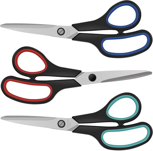 Scheren aus Edelstahl | 3 Stück, 20.2CM Haushaltsschere, Küchenschere, Stoffschere, Extra Scharfe Klinge, Rostfrei, Robuster Kunststoffgriff, Stabile und scharfe Klingen, Schwarz