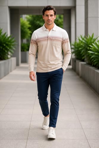 Image of Full Sleeve Polo T Shirt for Men Cotton with Pocket and Collar - Regular Fit Tshirt