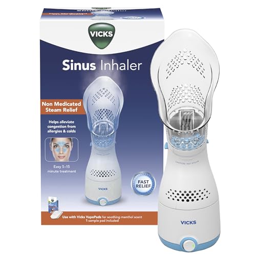 Vicks Sinus Inhaler - Non-Medicated Steam Relief for Allergies, Congestion, Cough & Colds, Vocal Steamer, Soothes Nasal & Throat Passages, Works with VapoPads (1 Included)