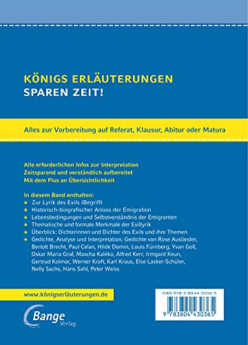 Lyrik des Exils. Interpretationen zu wichtigen