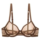 Picture of YANDW Sexy Sheer See Through Bras Unlined Underwire Lace Mesh Non Padded Ultra Thin Clear Bralette Coffe, 38C