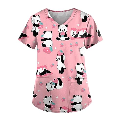 Saymany Weihnachtskasak Kasacks Damen Pflege Große Größen Pflege Kleidung Damen Schlupfkasack Damen Pflege Kasacks Damen Pflege Motiv Tshirt Damen Weihnachtspullover Kasacks Damen Pflege(4-Pink,XXL)