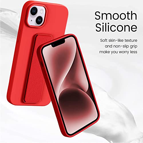 Coque silicone iPhone 14 Plus flexible rouge avec dragonne et béquille
