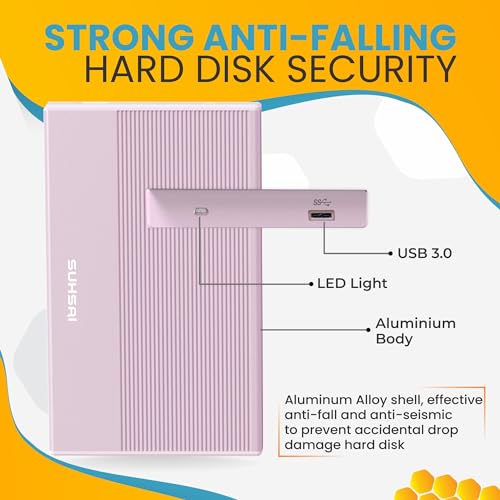 SUHSAI external hard drive 500GB Backup Data Storage HDD - 2.5" Memory Expansion Portable Hard Drive USB 3.0 Ultra Slim hard drive Compatible with Mac, Desktop, PC, PS4, PS5 (Rose Pink) - Image 4