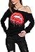 MAGICMK Woman’s Sweatershirt Lips Print Causal Blouse Off The Shoulder Long Sleeve Loose Slouchy Pullover Plus Size Tops(4XL) Red
