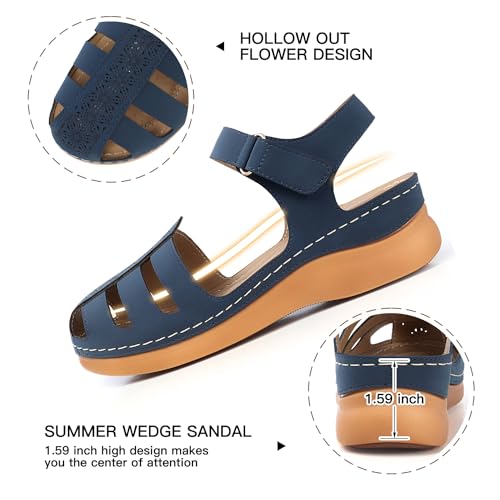 Image of SHIBEVER Wedge Sandals for Women Comfortable Closed Toe Dressy Summer Shoes | Comforta for 40% Enhanced Arch Support Fisherman - No Ankle Rubs for All-day Commutes Lightweight Casual Outdoor Shoes