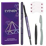 Eyebrow Pencil-Eyenjoy 2 pcs Waterproof Brow Pencil with Eyebrow Slant Tweezers & Eyebrow Razor and 3 Eyebrow Shape Stencil Kit,MAKEUP Micro Brow Pencil,Long-lasting Natural Brows(dark brown)