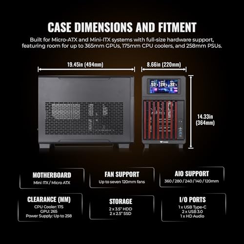 Image of Thermaltake TR200 WS; Preinstalled 6.0 Inch LCD Screen; Micro Chassis; Wood Front Trim; mATX /mITX Support; 360mm Radiator Support; 365mm GPU Clearance; 5.25 inch Bay Support; Black; CA-11L-00S1NN-W1